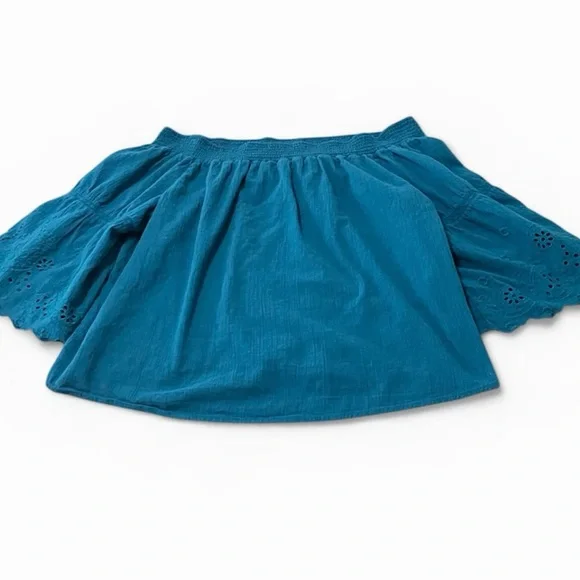 Lane Bryant Teal 22/24 Women’s Boho Off Shoulder Peasant Top Eyelet Flowy - Picture 3 of 13